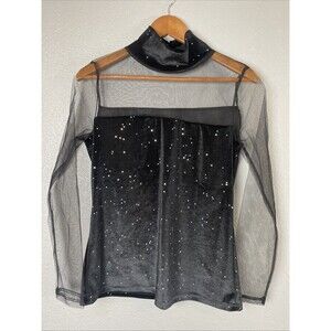 Aderez Sparkly Black Top Mesh Velvet Sheer Glitter Sz M Whimsy Goth Fairy
